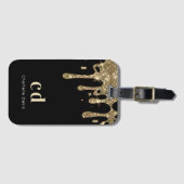 ブラック金ゴールドグリッターはモノグラム名を乾燥 ラゲッジタグ (正面横)