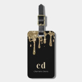 ブラック金ゴールドグリッターはモノグラム名を乾燥 ラゲッジタグ (正面縦)