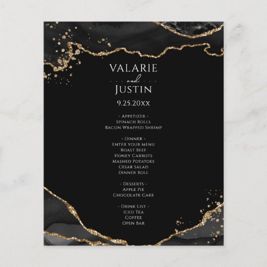 ブラック金ゴールドグリッターアゲットバジェット結婚ズのメニューフライヤー チラシ (正面)