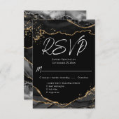 ブラック金ゴールドグリッターアゲートストーンウェディングRSVPカード 出欠カード (正面/裏面)