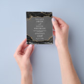 ブラック金ゴールドグリッターアゲート結婚式招待状 チラシ (手)