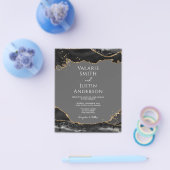 ブラック金ゴールドグリッターアゲート結婚式招待状 チラシ (シングル)