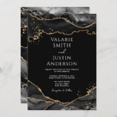 ブラック金ゴールドグリッターアゲート結婚式招待状 招待状 (正面/裏面)