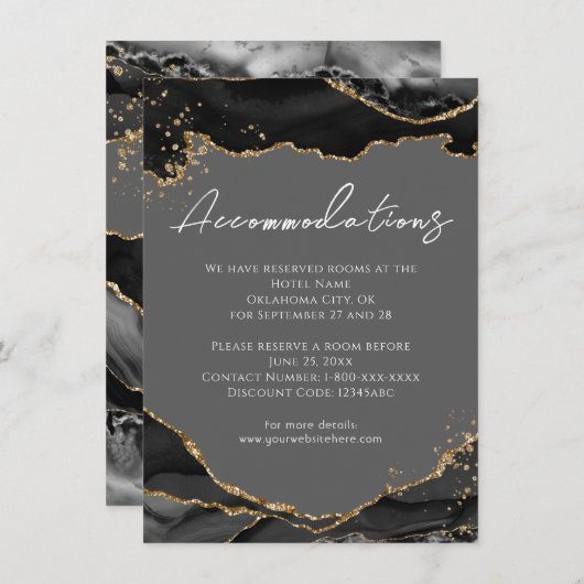 ブラック金ゴールドグリッターアゲ結婚ートの宿泊施設 エンクロージャーカード (正面/裏面)