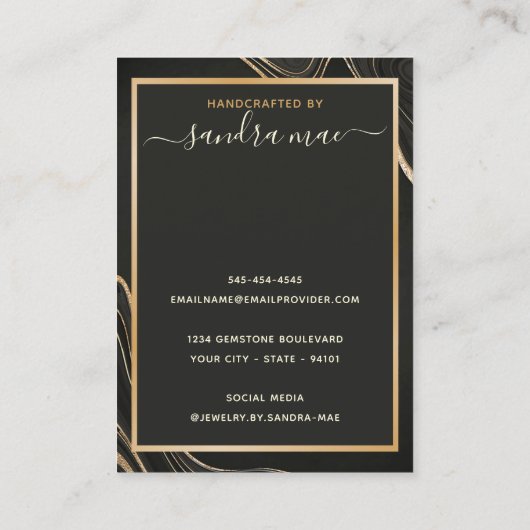 ブラック金ゴールドグリッターアートジュエリーディスプレイカード 名刺 (裏面)