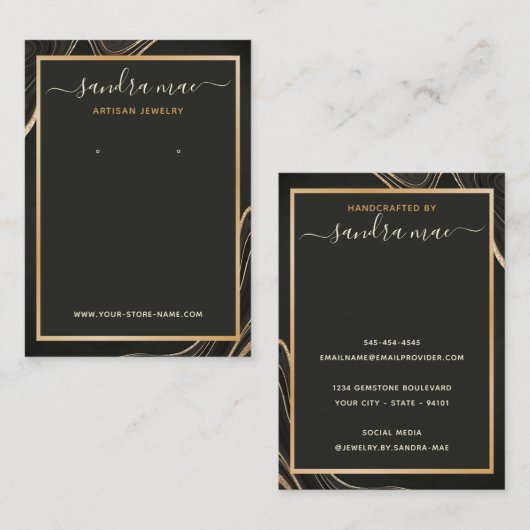 ブラック金ゴールドグリッターアートジュエリーディスプレイカード 名刺 (正面/裏面)
