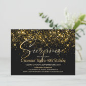 ブラック金ゴールドグリッターエイジサプライズ誕生日パーティー 招待状 (スタンド正面)