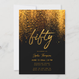 ブラック金ゴールドグリッターエレガント書道50誕生日 招待状