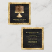 ブラック金ゴールドグリッターカスタムチョコレートケーキベーカリー スクエア名刺 (正面/裏面)