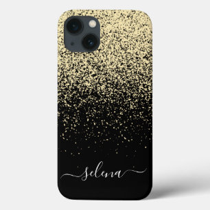 ブラック金ゴールドグリッターガーリーモノグラム iPhone 13ケース