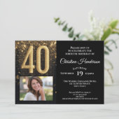 ブラック金ゴールドグリッターグラム写真40歳の誕生日パーティー 招待状 (スタンド正面)