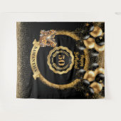 ブラック金ゴールドグリッターグラム50誕生日背景 タペストリー (正面(横))