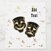 ブラック金ゴールドグリッターコメディと悲劇パーソナライズされた ワインラベル (シングルラベル)