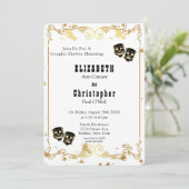 ブラック金ゴールドグリッターコメディ&悲劇カップルのシャワー 招待状 (スタンド正面)