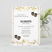 ブラック金ゴールドグリッターコメディ&悲劇ブライダルシャワー 招待状 (スタンド正面)