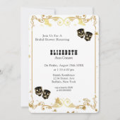 ブラック金ゴールドグリッターコメディ&悲劇ブライダルシャワー 招待状 (正面)