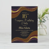 ブラック金ゴールドグリッターサプライズ16thバースデーパーティー 招待状 (スタンド正面)