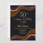 ブラック金ゴールドグリッターサプライズ30th誕生日パーティー 招待状 (正面)