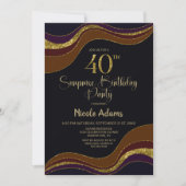 ブラック金ゴールドグリッターサプライズ40th誕生日パーティー 招待状 (正面)
