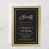 ブラック金ゴールドグリッターサプライズ70thバースデーパーティー 招待状 (正面)