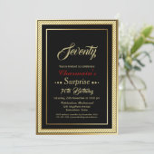 ブラック金ゴールドグリッターサプライズ70thバースデーパーティー 招待状 (スタンド正面)
