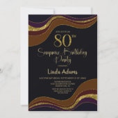 ブラック金ゴールドグリッターサプライズ80thバースデーパーティー 招待状 (正面)