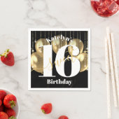 ブラック金ゴールドグリッタースウィート16誕生日バルーンはっきりした スタンダードカクテルナプキン (インサイチュ)