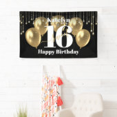ブラック金ゴールドグリッタースウィート16誕生日バルーンはっきりした 横断幕 (インサイチュ)