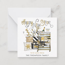 ブラック金ゴールドグリッタースクリプトハッピーニューイヤー ノートカード