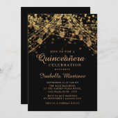 ブラック金ゴールドグリッターストリングライツキンチェニェラ 招待状 (正面/裏面)