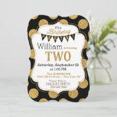 ブラック金ゴールドグリッタースパルクルセカンド誕生日招待状 招待状 (スタンド正面)