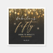 ブラック金ゴールドグリッタースパークルグラム50誕生日 スタンダードカクテルナプキン (正面)