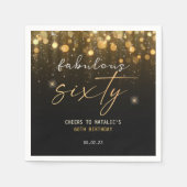 ブラック金ゴールドグリッタースパークルグラム60誕生日 スタンダードカクテルナプキン (正面)