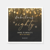 ブラック金ゴールドグリッタースパークルグラム80誕生日 スタンダードカクテルナプキン (正面)