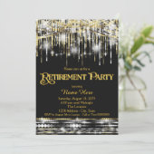 ブラック金ゴールドグリッタースパークルライト退職パーティー 招待状 (スタンド正面)