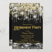 ブラック金ゴールドグリッタースパークルライト退職パーティー 招待状 (正面/裏面)