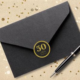 ブラック金ゴールドグリッタータイポグラフィ50thバースデーパーティー ラウンドシール
