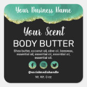 ブラック金ゴールドグリッタートリムティール（緑がかった色）エージェント製品ラベル スクエアシール (正面)