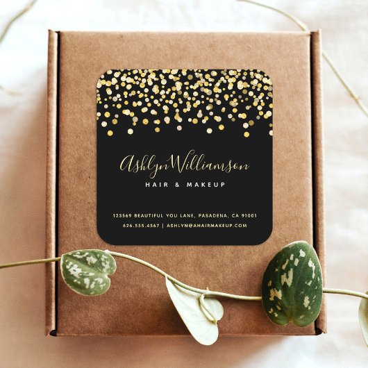 ブラック金ゴールドグリッタードット美容師メイクアップアーティスト スクエアシール