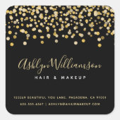 ブラック金ゴールドグリッタードット美容師メイクアップアーティスト スクエアシール (正面)