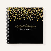 ブラック金ゴールドグリッタードット美容師メイクアップアーティスト ノートブック (正面)
