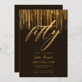 ブラック金ゴールドグリッタードライエレガントプ50誕生日 招待状 (正面/裏面)