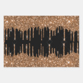 ブラック金ゴールドグリッタードリップガーリー贅沢 ラッピングペーパーシート (正面)