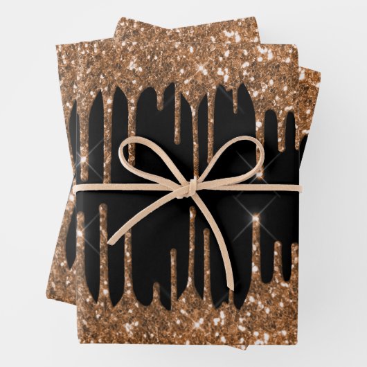 ブラック金ゴールドグリッタードリップガーリー贅沢 ラッピングペーパーシート (インサイチュ)