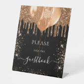 ブラック金ゴールドグリッタードリップスゲストブックサイン 台座サイン (正面)