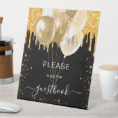 ブラック金ゴールドグリッタードリップスゲストブックサイン 台座サイン (インサイチュ)