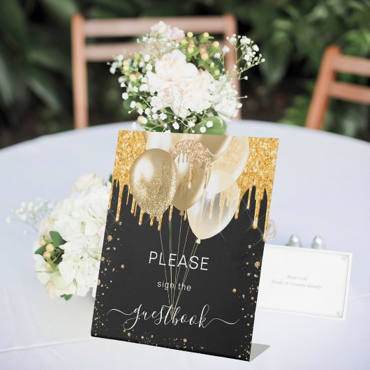 ブラック金ゴールドグリッタードリップスゲストブックサイン 台座サイン