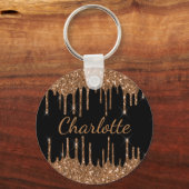 ブラック金ゴールドグリッタードリップスネームスパークル キーホルダー (正面)