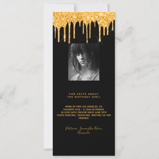 ブラック金ゴールドグリッタードリップフォトバイオメニューカード 招待状 (裏面)