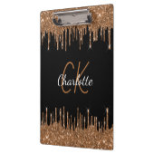 ブラック金ゴールドグリッタードリップモノグラムエレガントスクリプト クリップボード (左)